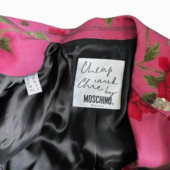 Moschino Cheap and Chic Mesh Floral Rose Blazer Pink Sequin Jacket